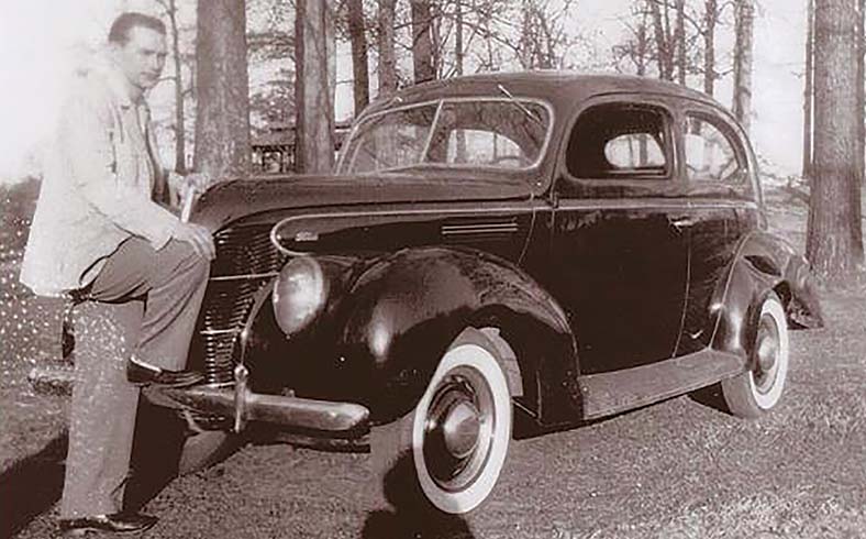 Charlie Mincey with his original 1939 Ford Sedan hot rod 