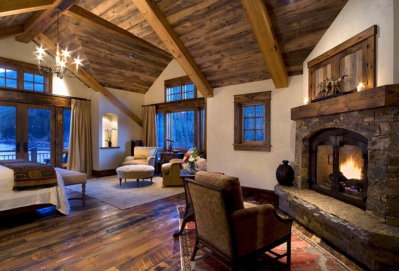 Colorado, home, bedroom, fireplace