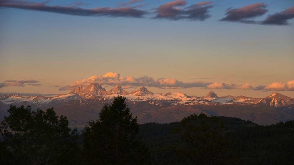 View of Grand Tetons from Teton Timbers Ranch near Driggs, Idaho