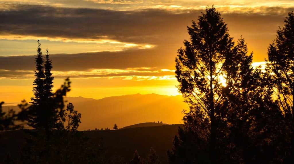 Sunset view on Teton Timbers Ranch near Driggs, Idaho