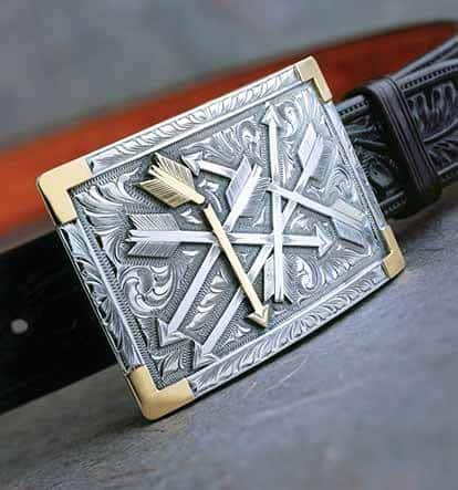 Custom silver belt buckle by silversmith Clint Orms