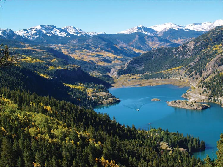 Lake with mountains in the background