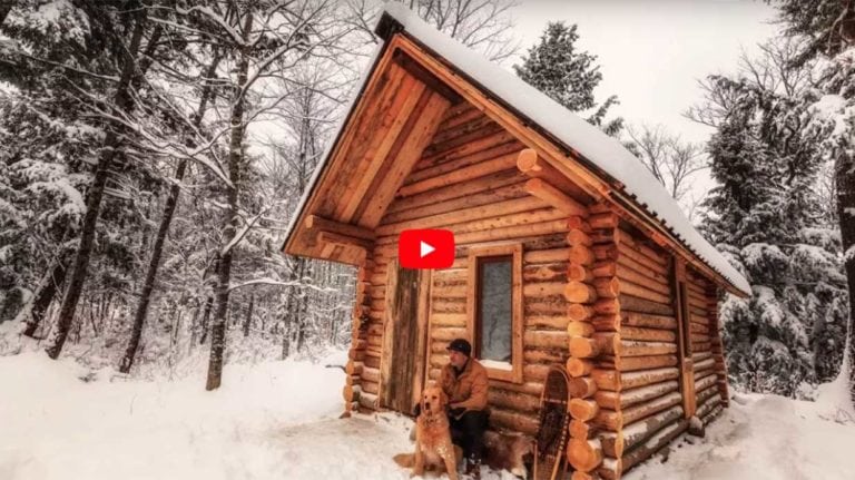 Screen capture of YouTube video about building an off-grid cabin