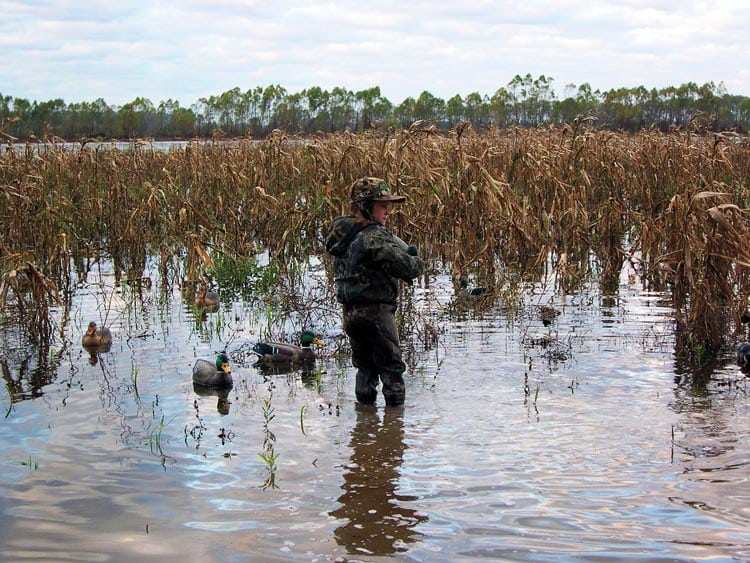 Young duck hunter in the Mississippi Delta