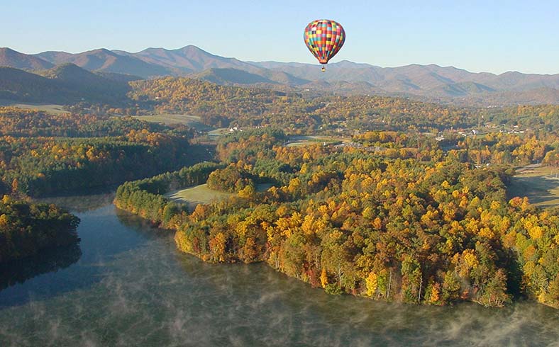 Fall hot-air balloon ride above Asheville, North Carolina