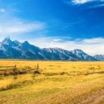 View of ranch and mountains in Wyoming